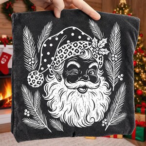 Leopard Santa PNG, Vintage Santa Face PNG, Christmas Sublimation Design, Retro Santa Clipart, Christmas Shirt PNG, Holiday Santa