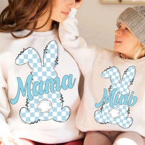 Mama Mini Easter PNG, Retro Checkered Bunny, Coquette Easter Mama, Girls & Kids Easter Shirt Design, Pastel Bow Sublimation PNG