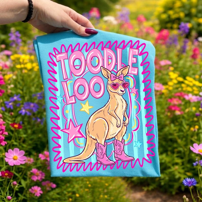 Retro aesthetic digital download featuring a playful kangaroo for custom apparel and mugs, highlighting design details.