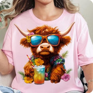 Summer Vibes Highland Cow PNG, Retro Funny Beach Shirt Design, Summer Sublimation, Highland Cow Summer PNG, Digital Download