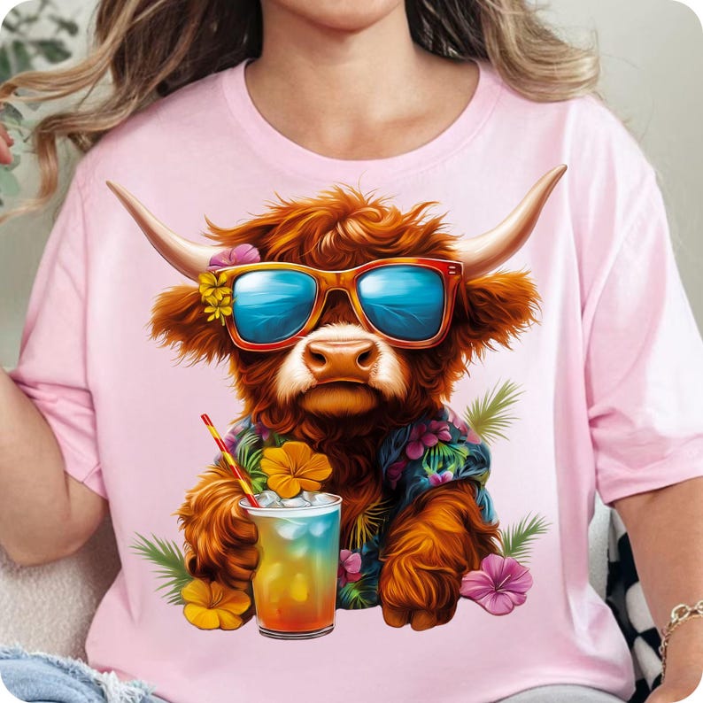 Summer Vibes Highland Cow PNG, Retro Funny Beach Shirt Design, Summer Sublimation, Highland Cow Summer PNG, Digital Download