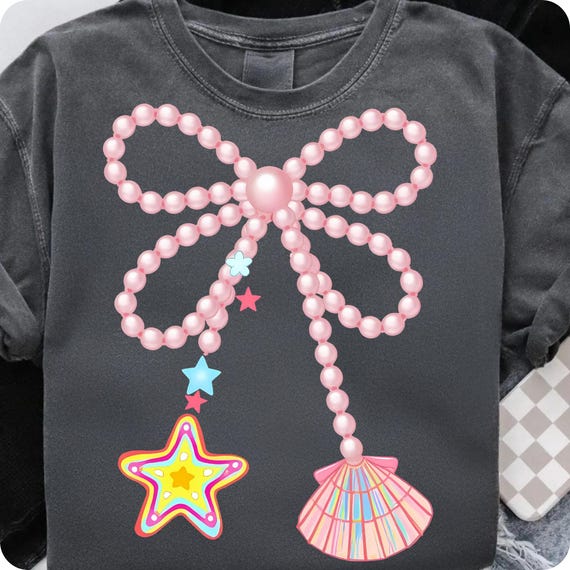 Coquette Clam Pearl Bow PNG: Coastal Summer Design (Digital Download)