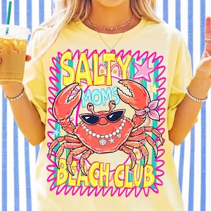 Salty Moms Beach Club PNG Funny Crab Sublimation Design Preppy Coastal Summer Shirt Digital Download Beach Mama Graphic Coquette Beach PNG