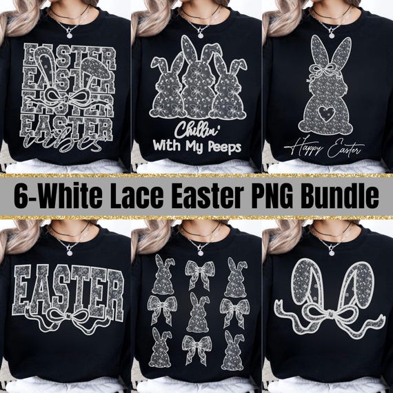 Lace Easter Bunny PNG Bundle: Floral Bow Design (Digital Download)