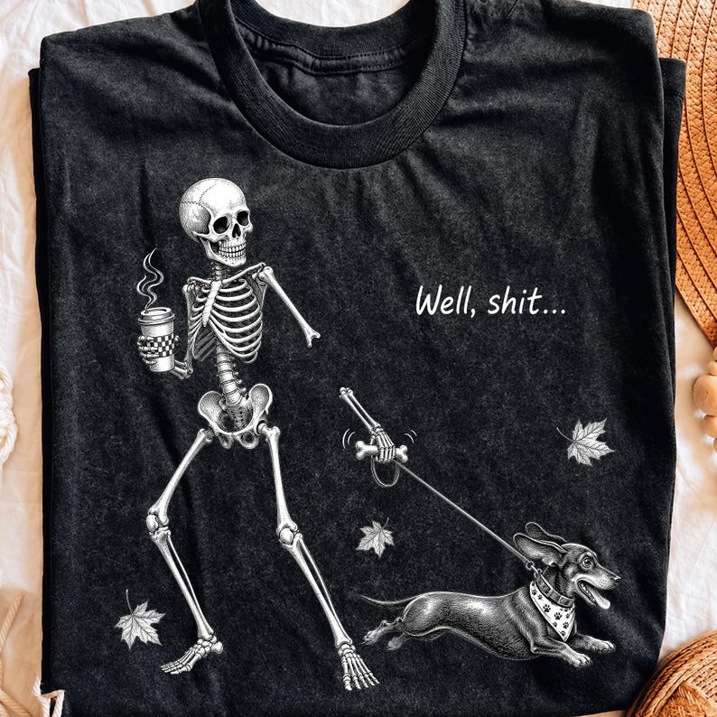 Image of Funny Skeleton Dachshund Coffee Lover Shirt Design (Digital Download)