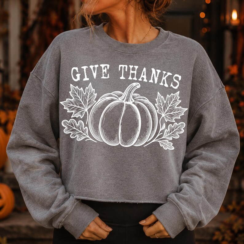 Thanksgiving Apparel Mockup featuring Give Thanks Pumpkin Design