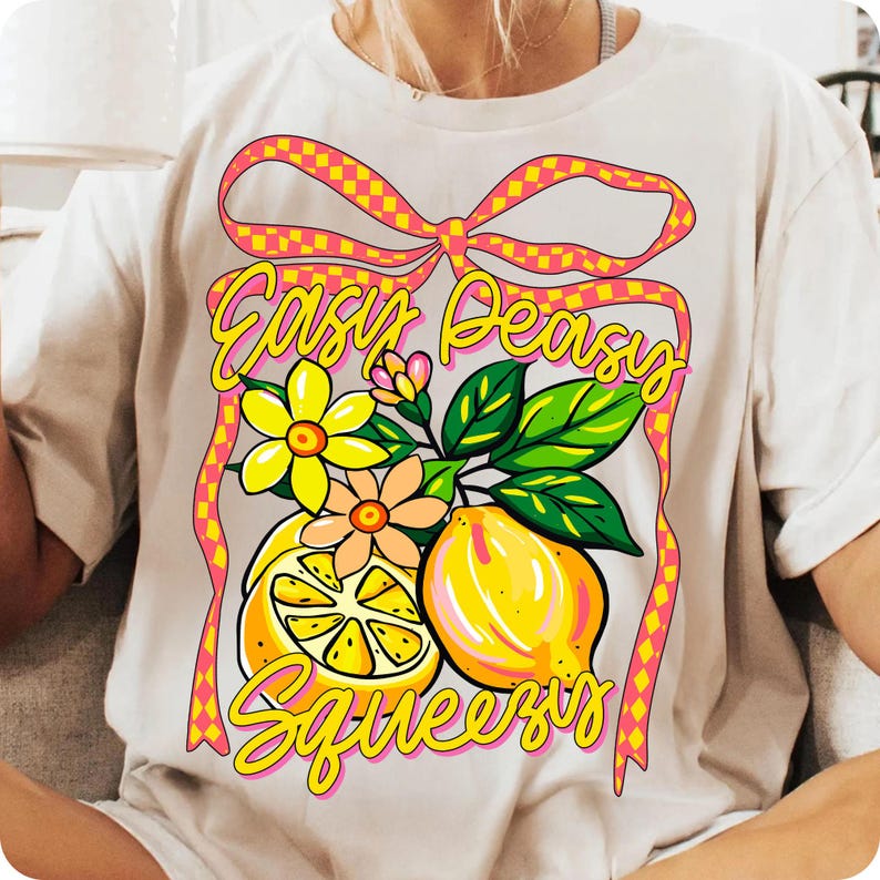 Girly Summer Shirt Sublimation Print with Preppy Lemon Design
