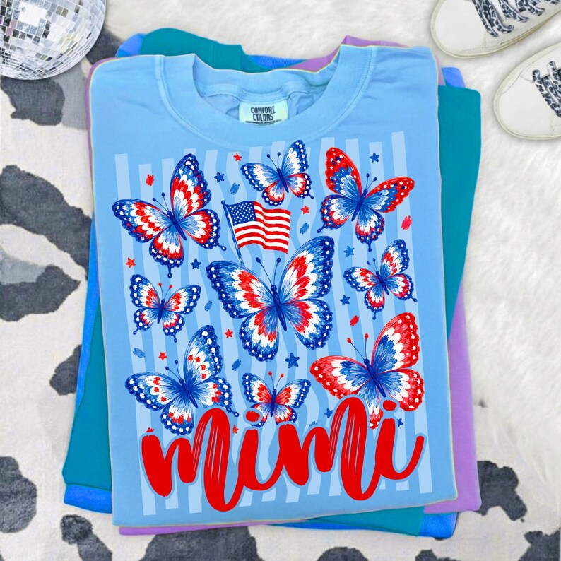 4th of July Patriotic Gigi PNG design on a white t-shirt mockup with a distressed texture