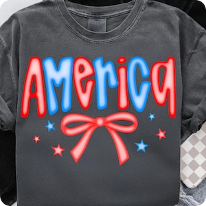Preppy America Coquette PNG, Checkered USA 4th of July Sublimation Design, Girly Patriotic Graphic, Memorial Day Shirt Digital Download