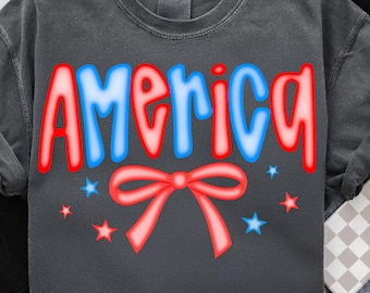 Checkered America Coquette PNG: 4th of July Sublimation Design (Digital Download)