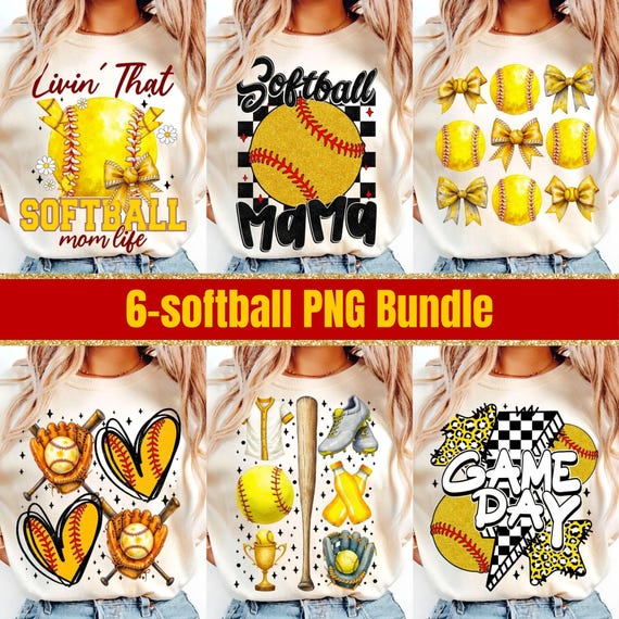 Retro Softball Mama PNG Bundle: Game Day Shirt Design (Digital Download)