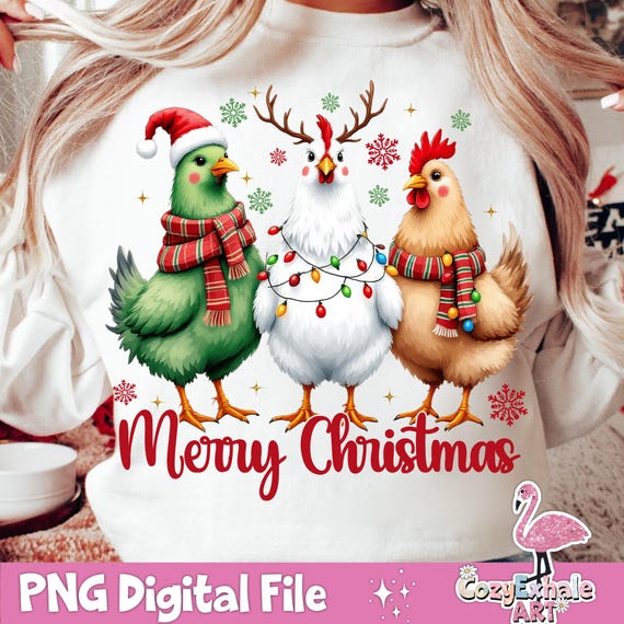 Merry Chickmas Retro Chicken Christmas Sublimation Design for Funny Vintage Holiday T-Shirts and Trendy Xmas Gifts