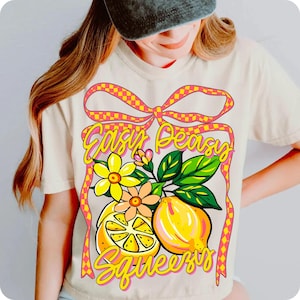 Preppy Lemon Summer PNG, Coquette Bow Lemonade Design, Easy Peasy Lemon PNG, Girly Summer Shirt Sublimation, Trendy Cottage Core Art