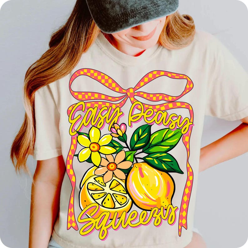 Preppy Lemon Summer PNG, Coquette Bow Lemonade Design, Easy Peasy Lemon PNG, Girly Summer Shirt Sublimation, Trendy Cottage Core Art