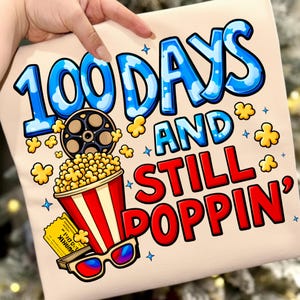 100 Days PNG, Vintage Popcorn, Education Milestone, Educator Design, Pupil Celebration, Learning Activity, Printable Image, Nostalgic Learning, Festive Decoration, Centennial Mark, Academic Visual, Elementary Fun, Academic Design