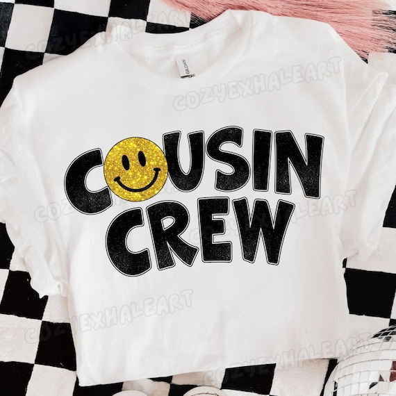 Vintage Smiley Face PNG for Matching Kids Shirts: Retro Cousin Crew Digital Design Download