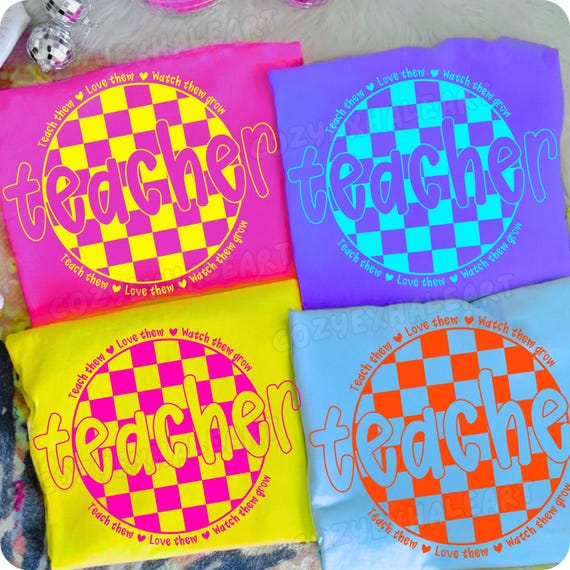 Retro Teacher PNG: Groovy Checkerboard Sublimation Design (Digital Download
