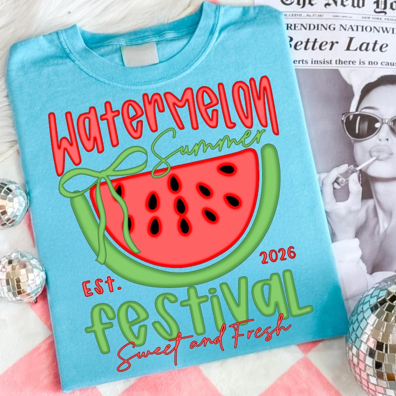 Watermelon Summer Festival PNG digital download on a tote bag mockup