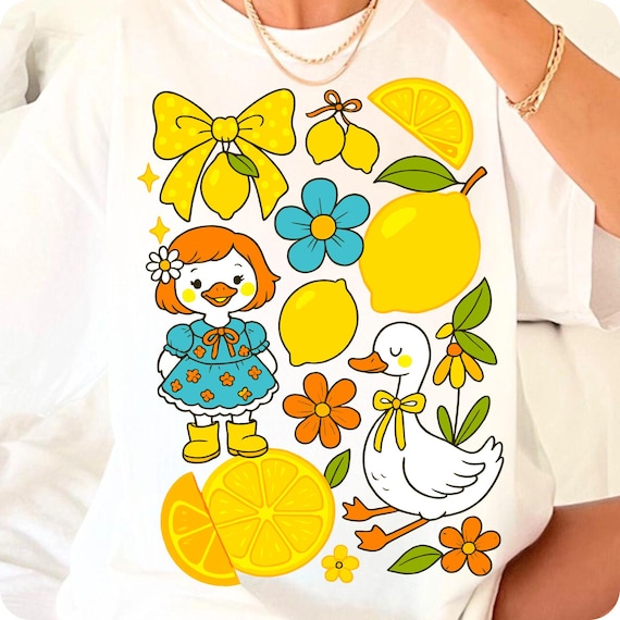 Coquette Lemon Goose PNG: Floral Summer Clipart (Digital Download)