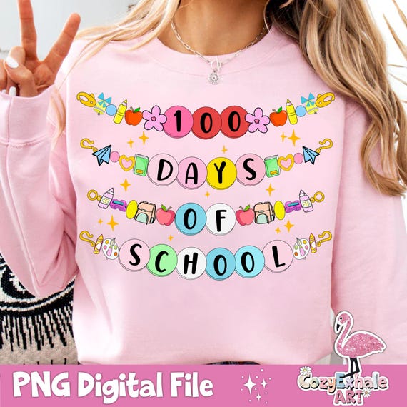Little Girl 100 Days of School Bracelet PNG, Retro 100 Days Teacher Gifts, Cute Friendship Bracelet Sublimation, 100th Day of School PNG