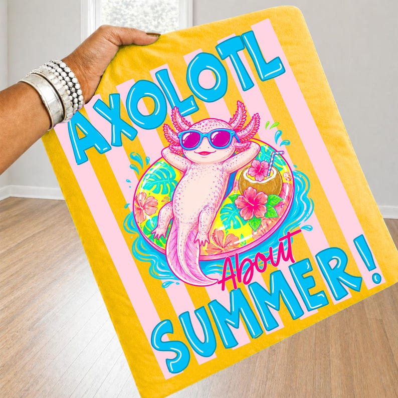 Retro Summer Beach Axolotl DTF Transfer Graphic