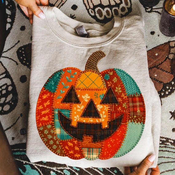 Floral Fall Pumpkin PNG: Preppy Halloween Jack O' Lantern Design (Digital Download