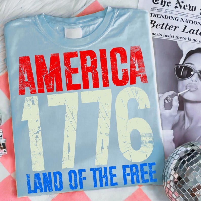 America 1776 Land of the Free design applied to a mug or tote bag