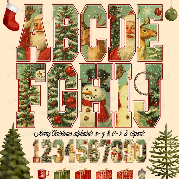 Christmas Alphabet PNG Bundle: Festive Holiday Clipart (Digital Download