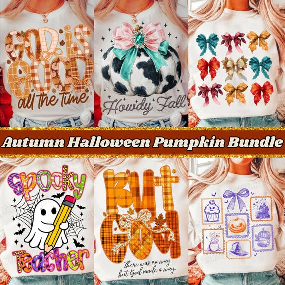 Autumn Christian Pumpkin PNG Bundle: 6 Faith-Inspired Sublimation Designs for Halloween Shirts