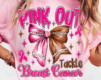 Pink Out Football PNG: Breast Cancer Awareness, Coquette Design (Digital Download