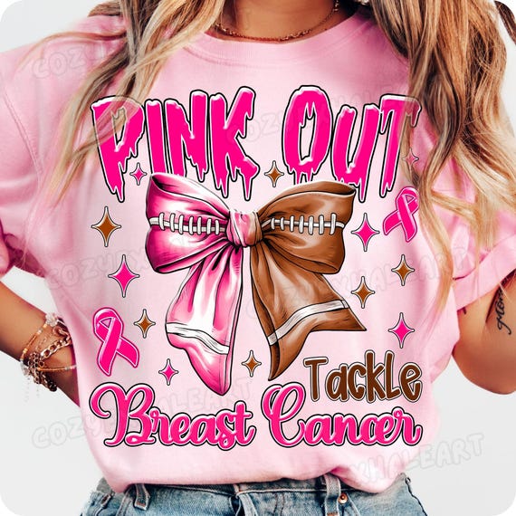 Pink Out Football PNG: Breast Cancer Awareness, Coquette Design (Digital Download
