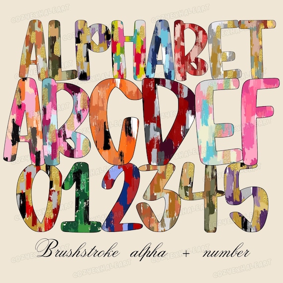 Brushstroke Alphabet PNG Bundle: Gingham Colorful Painted Font (Digital Download)
