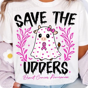 Save The Udders PNG: Cow, Pink Pumpkins, Breast Cancer Awareness (Digital Download