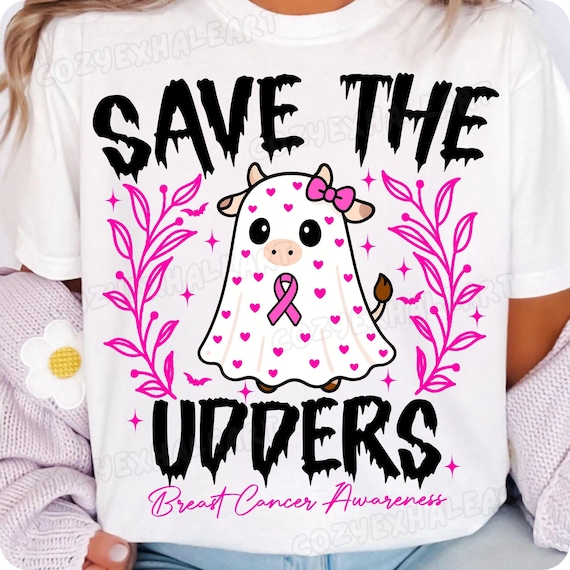 Save The Udders PNG: Cow, Pink Pumpkins, Breast Cancer Awareness (Digital Download