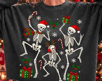 Dancing Skeletons Christmas PNG, Spooky Holiday Sublimation (Digital Download)