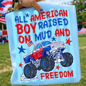 all american boy, 4th of july png, boys fourth of july, monster truck png, kids patriotic png, freedom png, mud and freedom, patriotic boy png, usa truck png, independence day, sublimation design, kids 4th of july, retro patriotic
