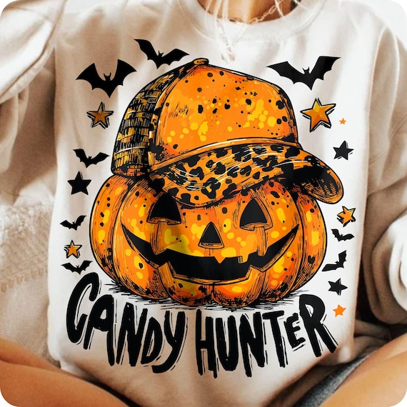 Camo Pumpkin Candy Hunter: Boy's Halloween Sublimation Design PNG Digital Download