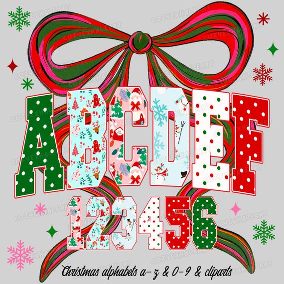 Christmas Alphabet PNG Bundle: Festive Font, Holiday Clipart (Digital Download