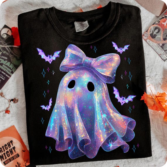 Ethereal Iridescent Ghost Pumpkin PNG: Coquette Halloween Sublimation Design Digital Download