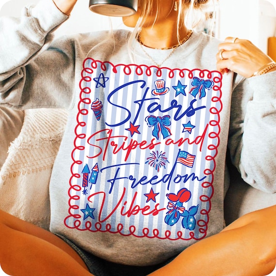 Stars Stripes Freedom Vibes PNG: Coquette 4th of July (Digital Download)