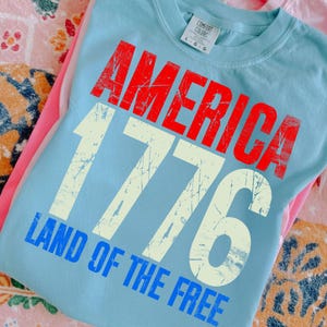 America 1776 PNG, Retro Land of the Free Patriotic Coquette Design, Preppy 4th of July USA Sublimation, Vintage America Flag PNG