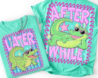 Later Gator PNG After While Crocodile PNG Bundle Summer Sublimation Design Retro Preppy Alligator Striped Girly DTF Transfer Files
