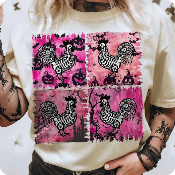 Skeleton Chicken Halloween PNG: Retro Farmhouse Sublimation Design (Digital Download)
