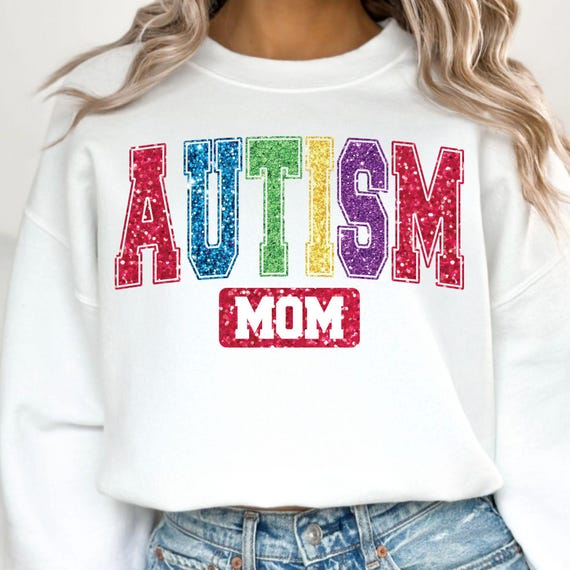 Retro Glitter Autism Mom PNG: Varsity Letters Sublimation (Digital Download)
