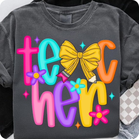 Preppy Teacher Coquette PNG: Pink Bow Floral Design (Digital Download)