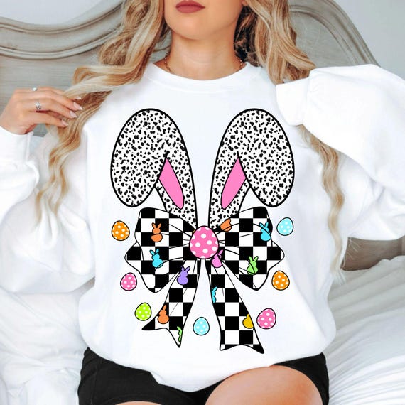 Retro Easter Bunny PNG: Coquette Pink Bow Design (Digital File)