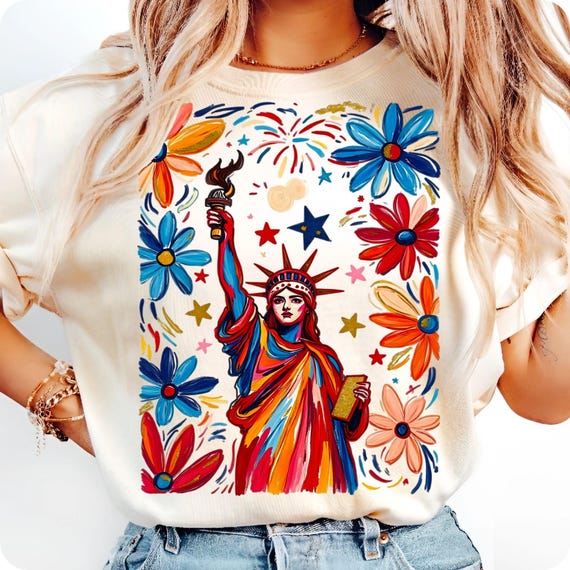 Retro Statue of Liberty PNG: 4th of July USA Flag Design (Digital Download)