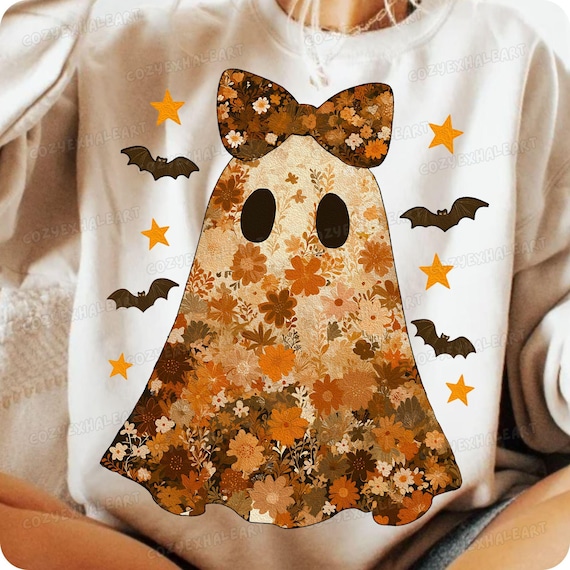 Floral Boho Ghost PNG: Halloween Sublimation Design - Digital Download for Autumn Crafts