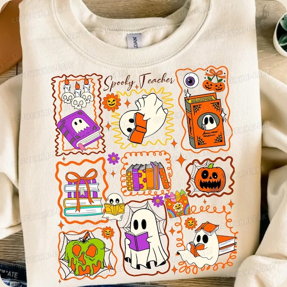 Spooky Teacher Ghost PNG: Halloween Books Clipart (Digital Download