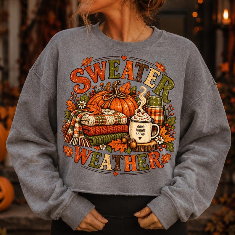 Detailed close-up of the Sweater Weather Pumpkin Autumn PNG design elements